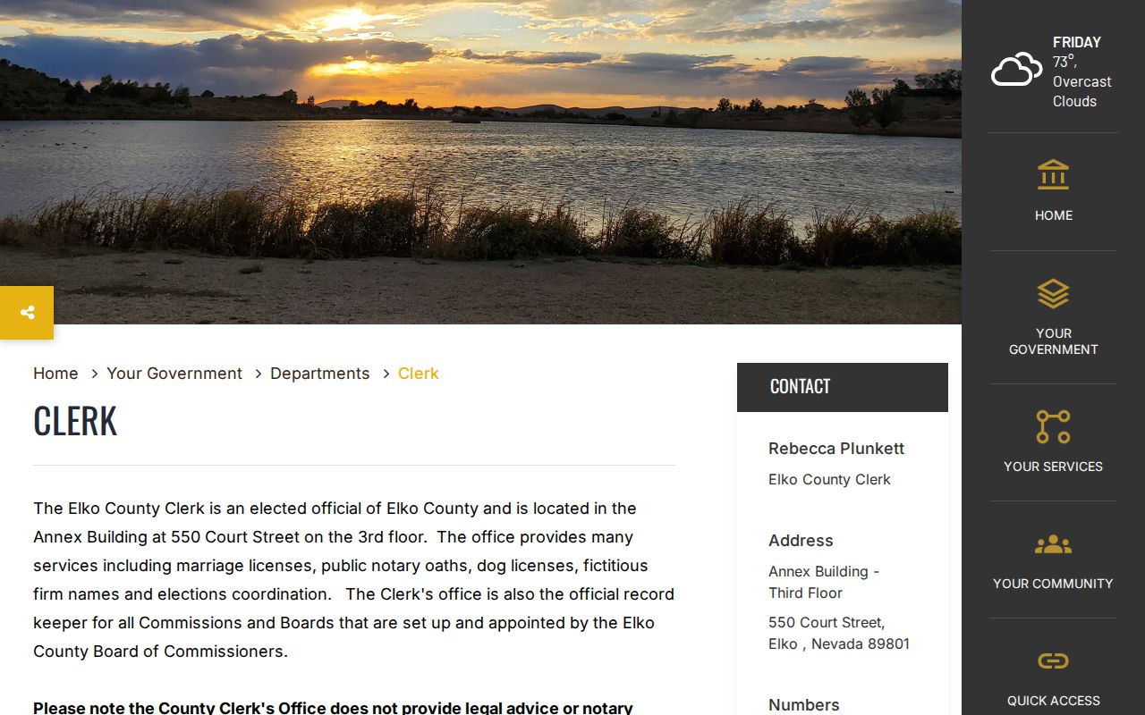 Elko street directory County Clerk election and public records services