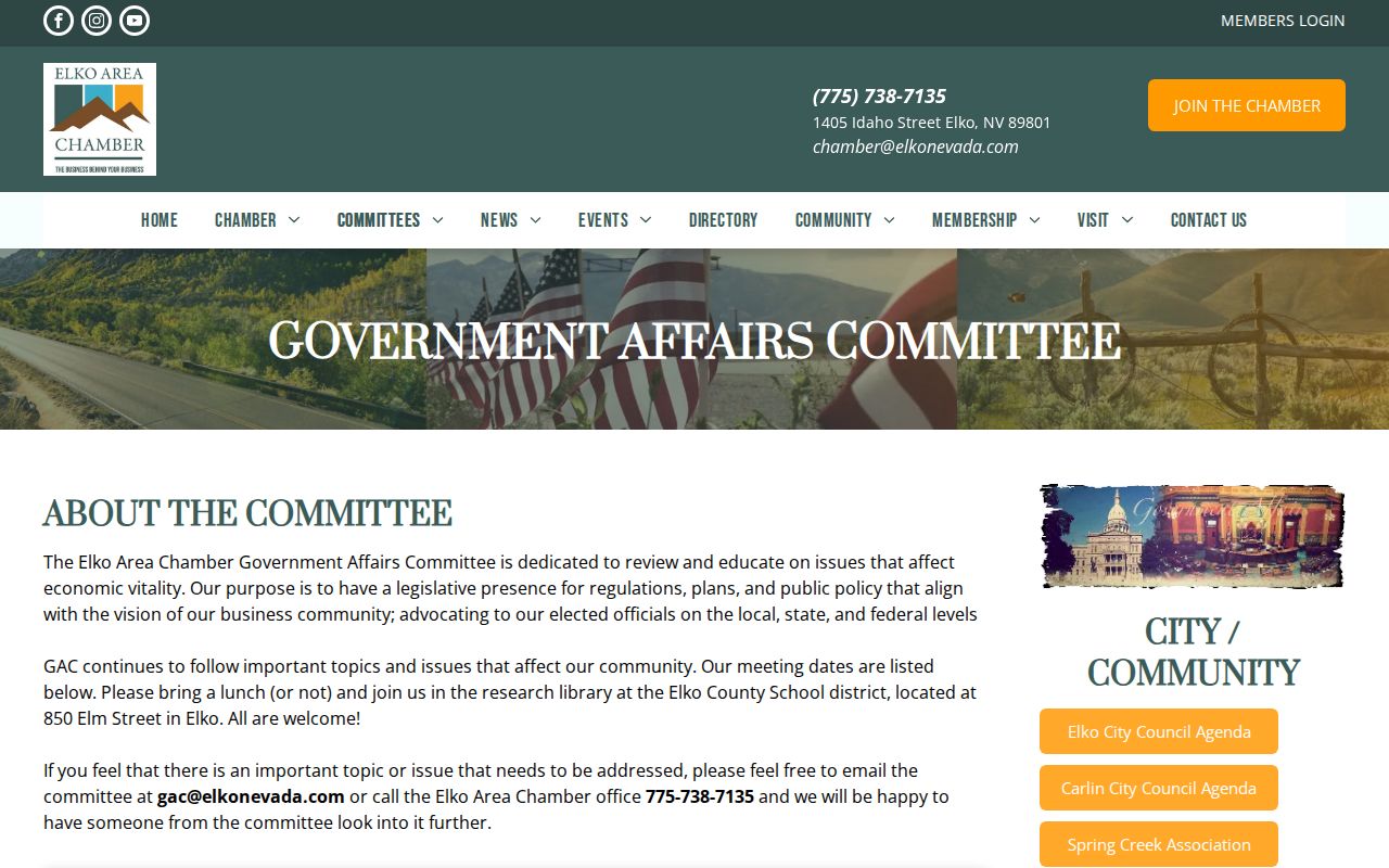 Elko neighbors Chamber Government Affairs Committee public topics
