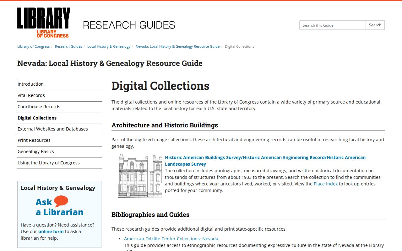 Elko city-directory research using the Library of Congress Nevada local-history collections guide